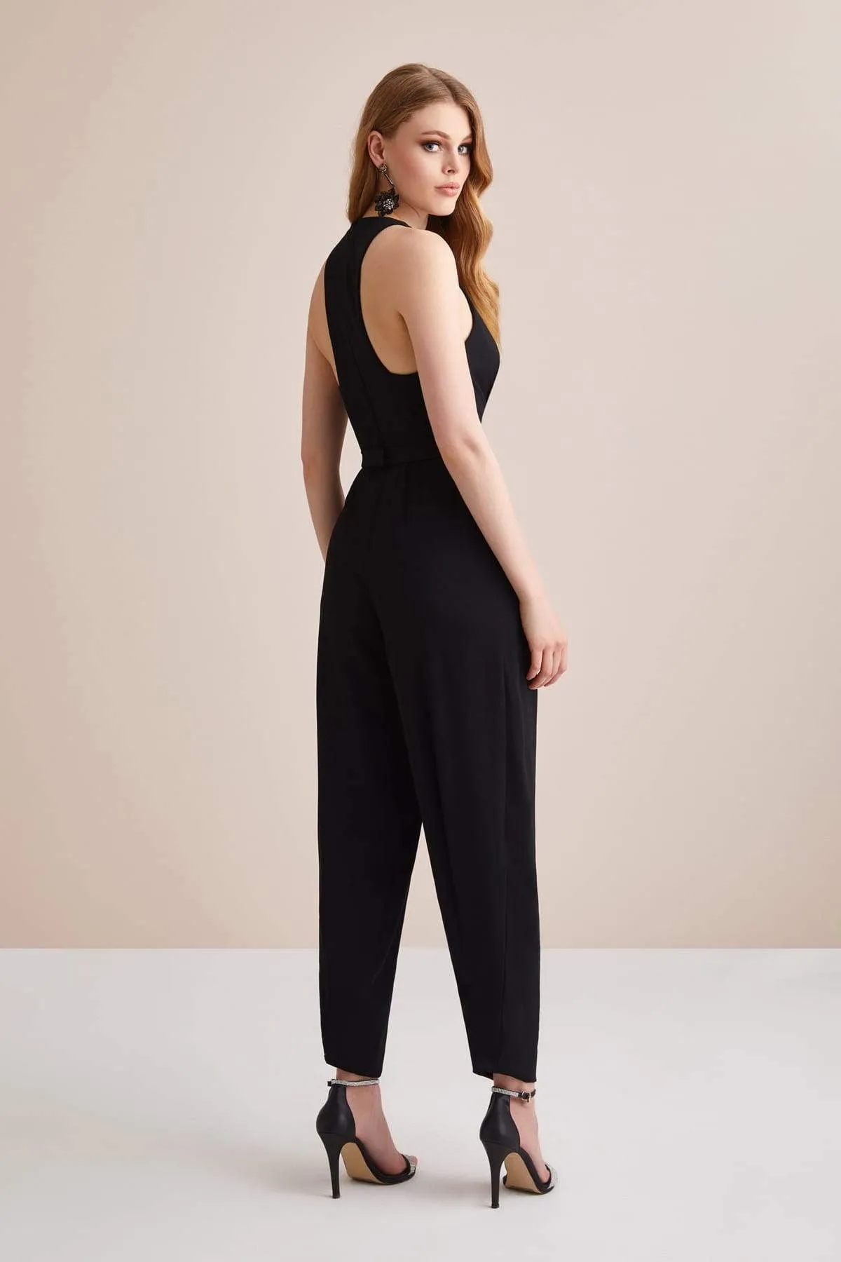 16219 Black Pleat Detail Jumpsuit
