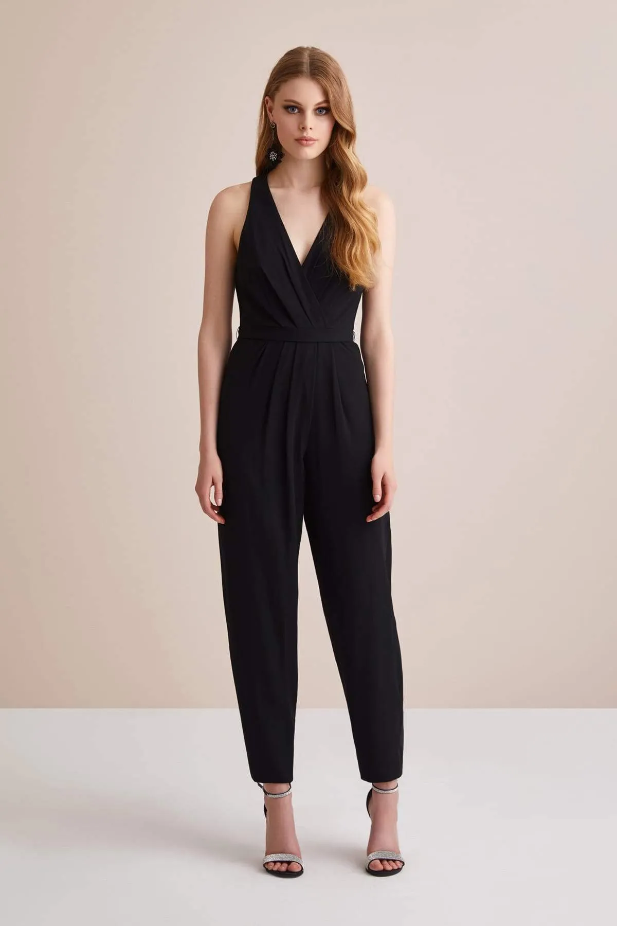 16219 Black Pleat Detail Jumpsuit