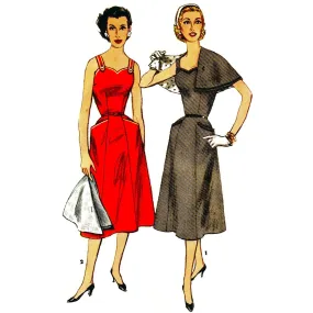 1950s Sewing Pattern, Dress and Detachable Cape - Bust: 40” (101cm)