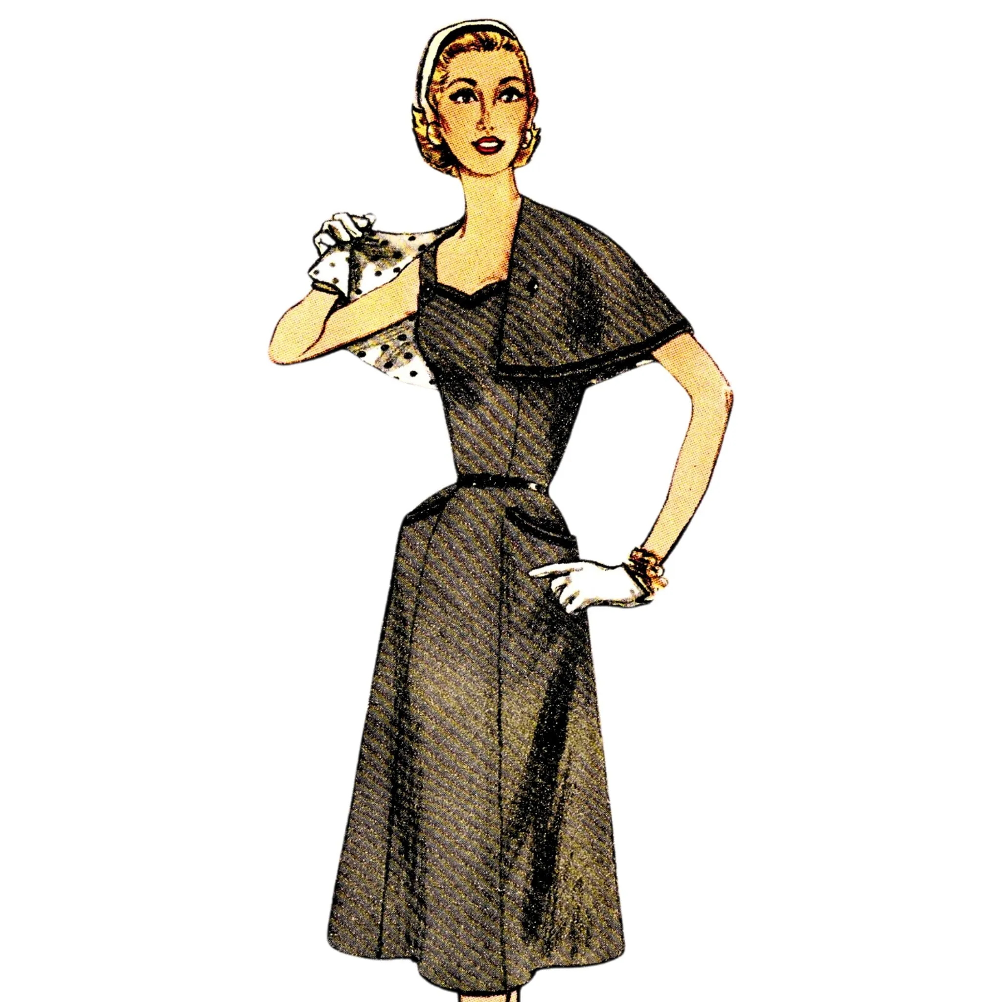 1950s Sewing Pattern, Dress and Detachable Cape - Bust: 40” (101cm)