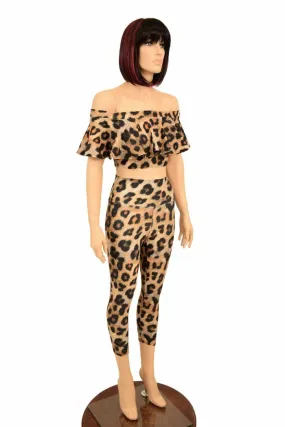 2PC Leopard Top & Capri Leggings Set
