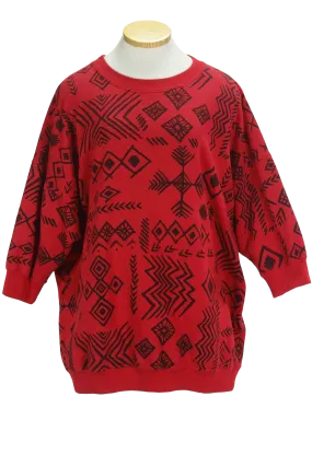 90s Red Tribal Tunic Sweatshirt          L