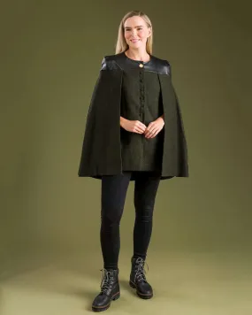 Aisling Tailored Cape - Deep Green Herringbone