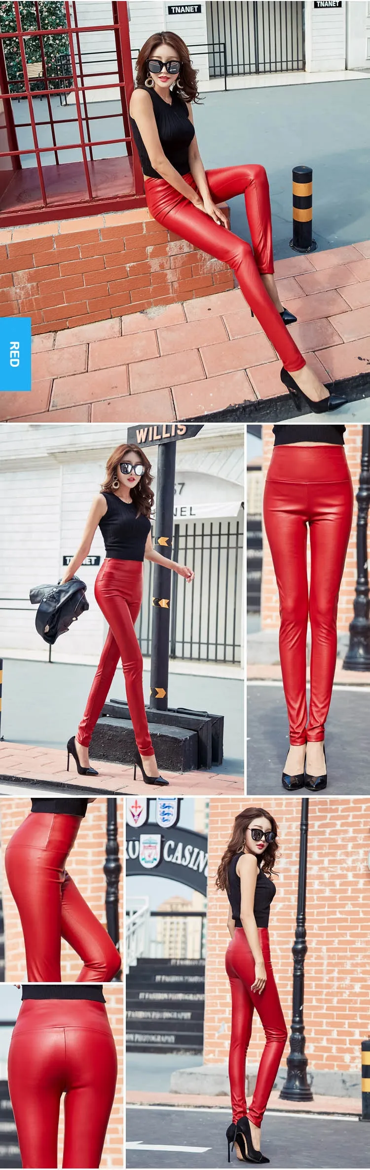 Autumn Winter Women Thin Velvet PU Leather Pants