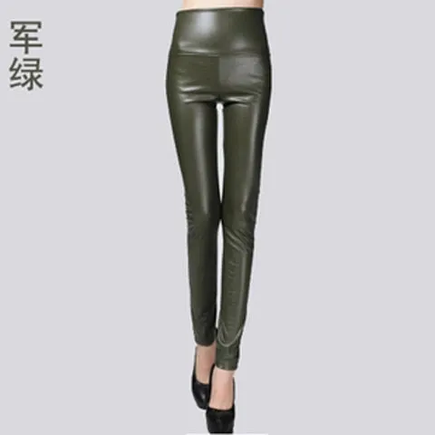 Autumn Winter Women Thin Velvet PU Leather Pants