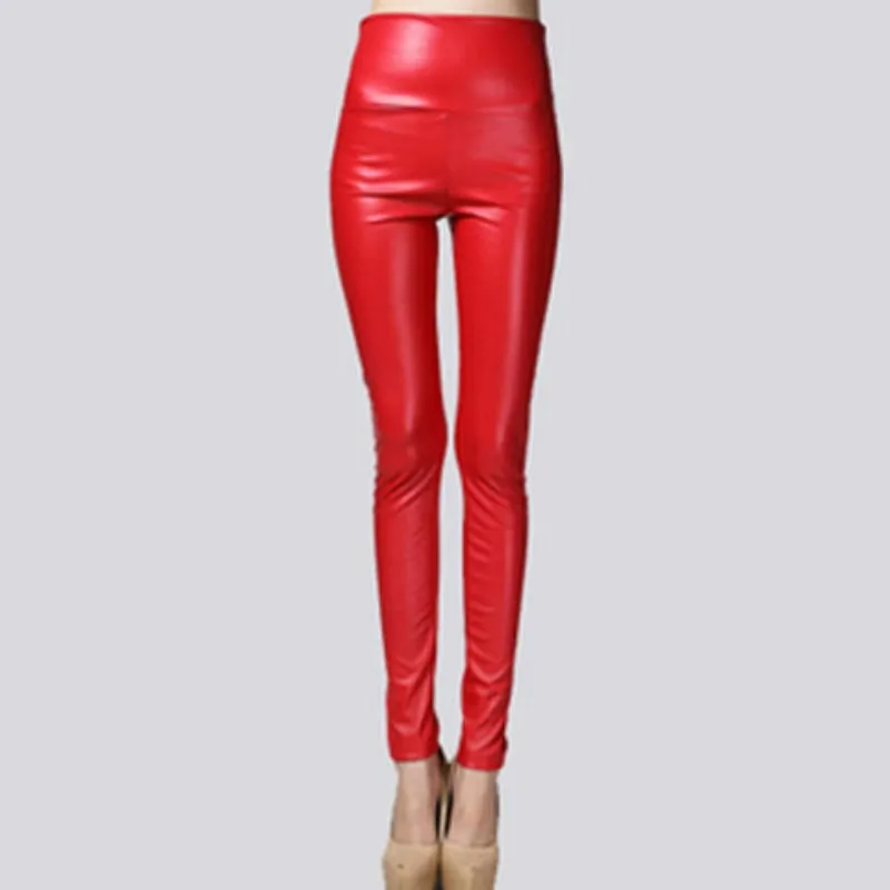 Autumn Winter Women Thin Velvet PU Leather Pants