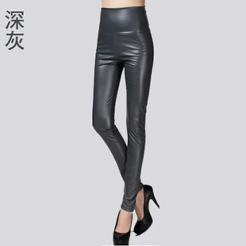 Autumn Winter Women Thin Velvet PU Leather Pants