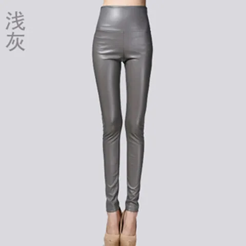 Autumn Winter Women Thin Velvet PU Leather Pants