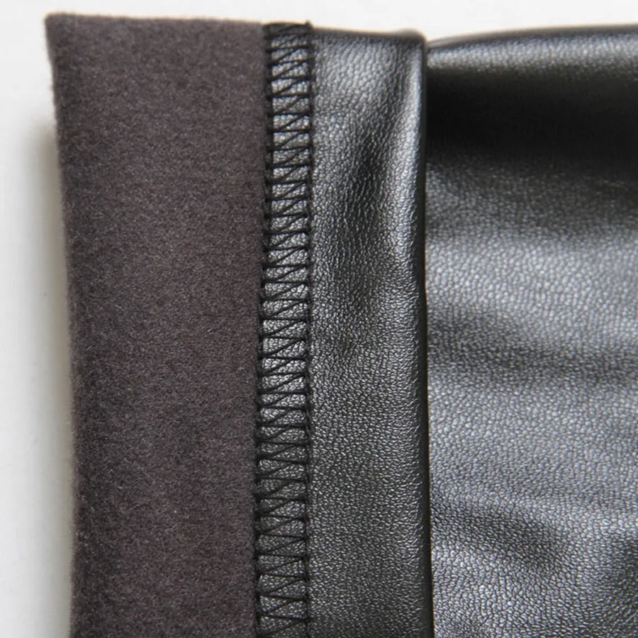 Autumn Winter Women Thin Velvet PU Leather Pants
