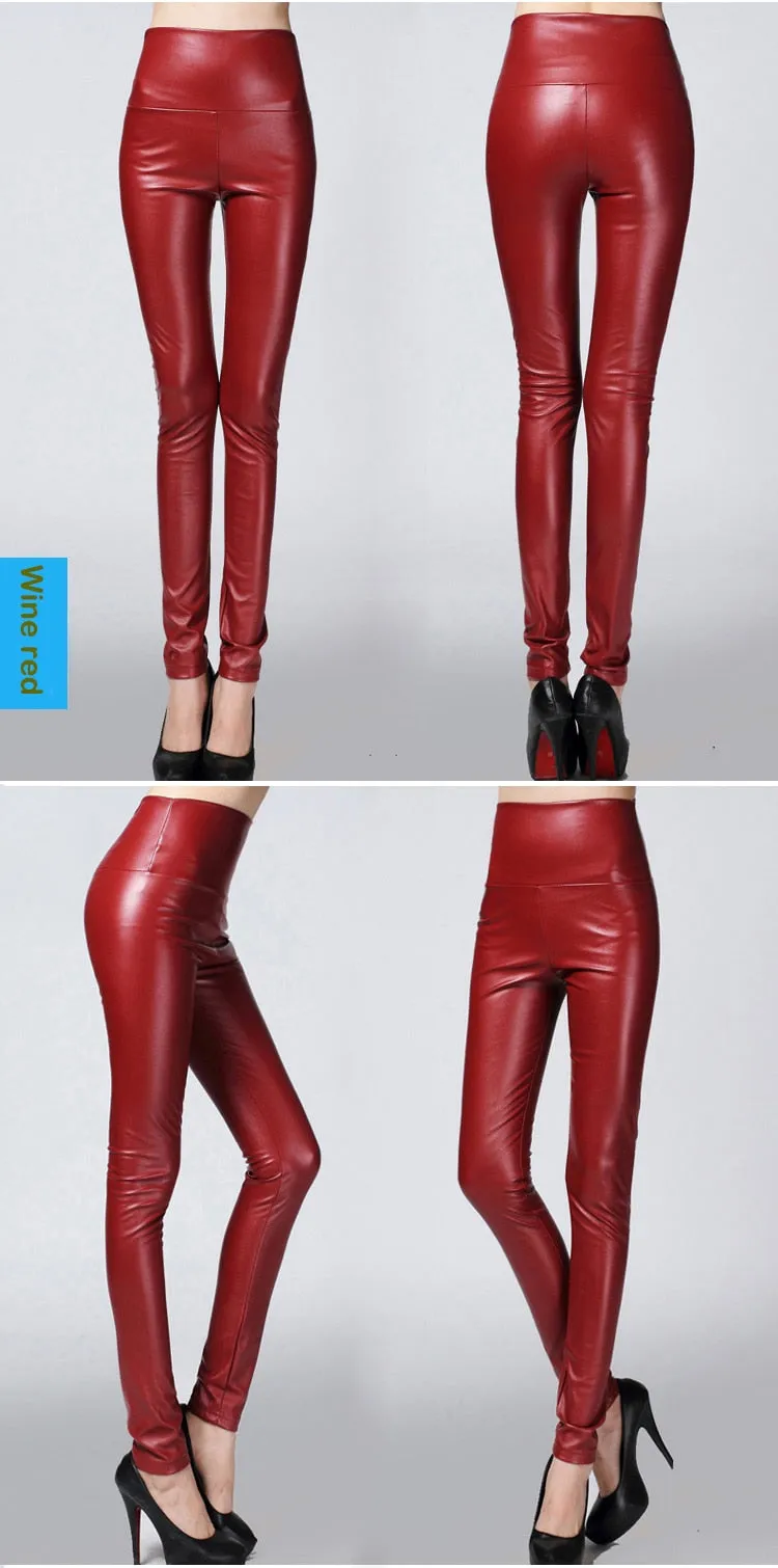 Autumn Winter Women Thin Velvet PU Leather Pants