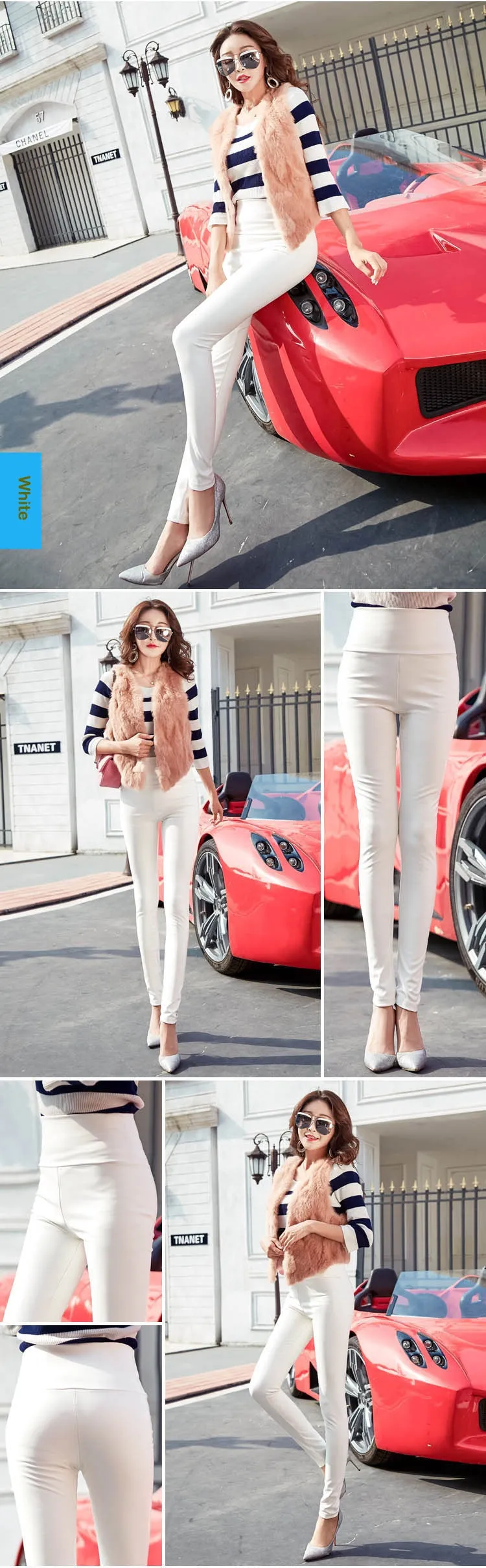 Autumn Winter Women Thin Velvet PU Leather Pants