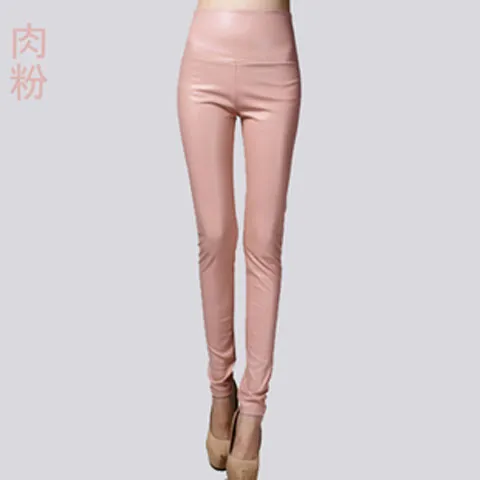 Autumn Winter Women Thin Velvet PU Leather Pants