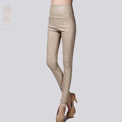 Autumn Winter Women Thin Velvet PU Leather Pants