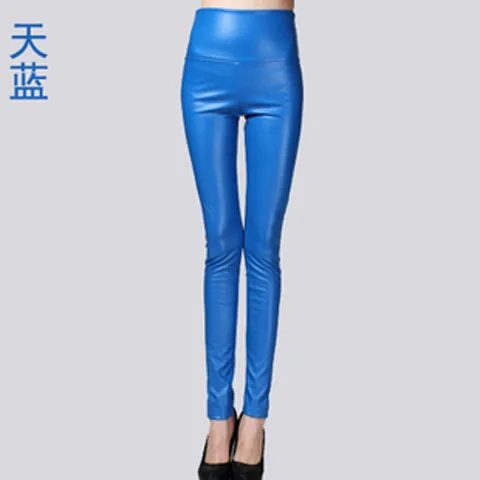 Autumn Winter Women Thin Velvet PU Leather Pants