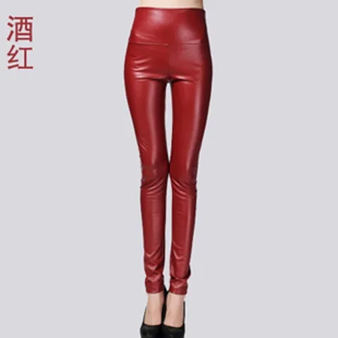Autumn Winter Women Thin Velvet PU Leather Pants