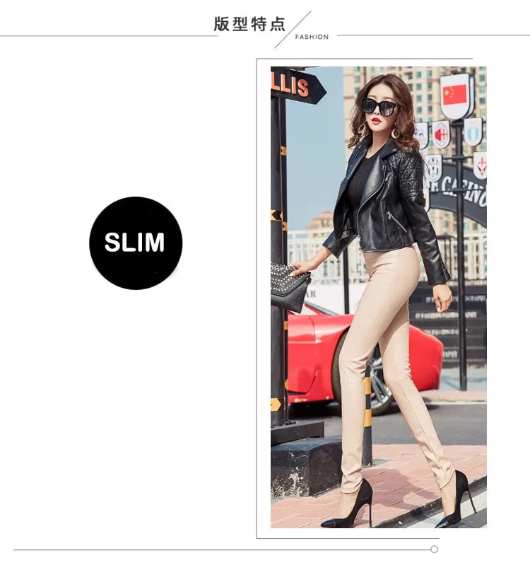Autumn Winter Women Thin Velvet PU Leather Pants