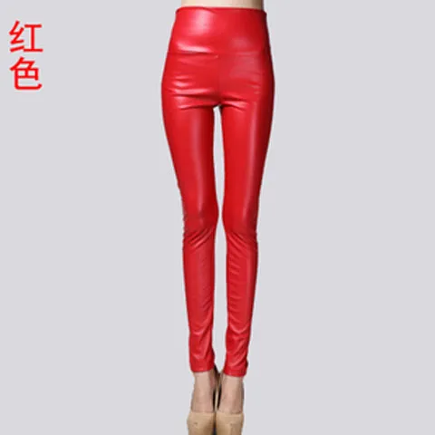 Autumn Winter Women Thin Velvet PU Leather Pants