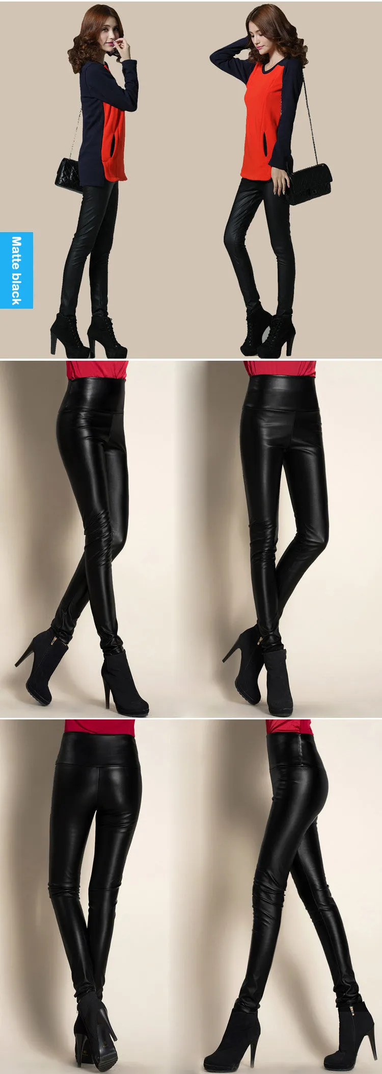 Autumn Winter Women Thin Velvet PU Leather Pants