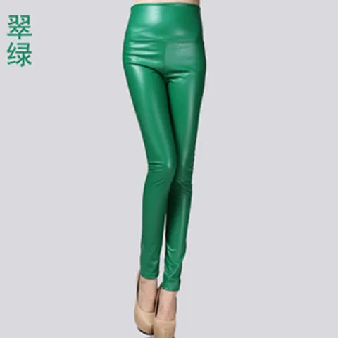 Autumn Winter Women Thin Velvet PU Leather Pants