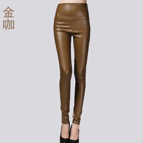 Autumn Winter Women Thin Velvet PU Leather Pants