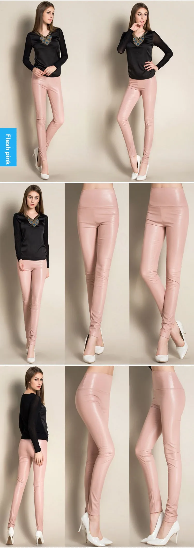 Autumn Winter Women Thin Velvet PU Leather Pants