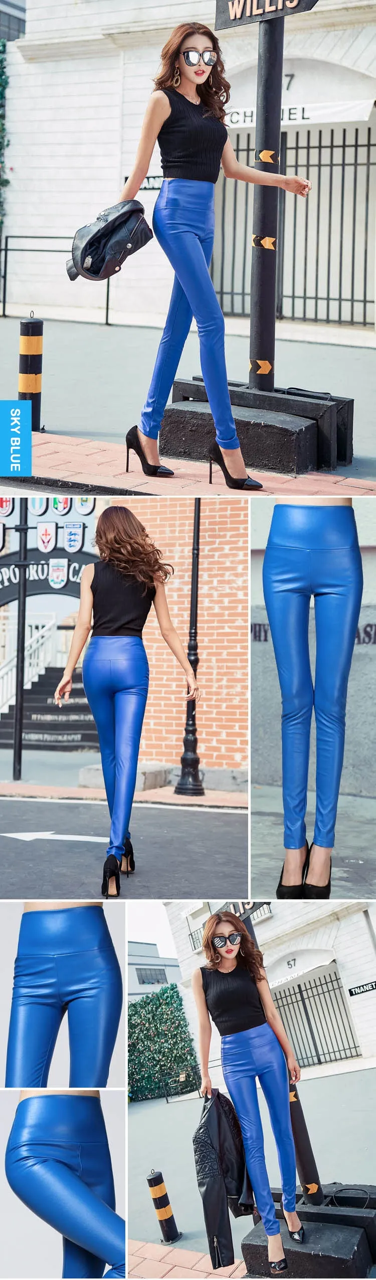 Autumn Winter Women Thin Velvet PU Leather Pants