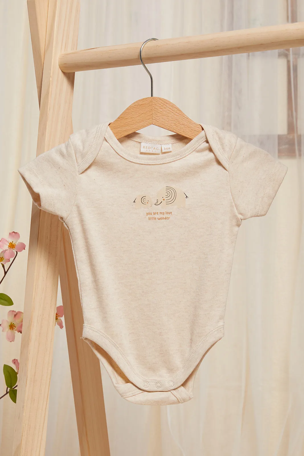 Baby Beige And White Printed Bodysuit Set (Pack Of 3)