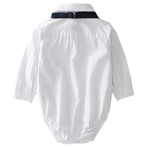 Baby Long Sleeves Woven White Linen Design Bodysuit With Bow