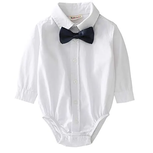 Baby Long Sleeves Woven White Linen Design Bodysuit With Bow