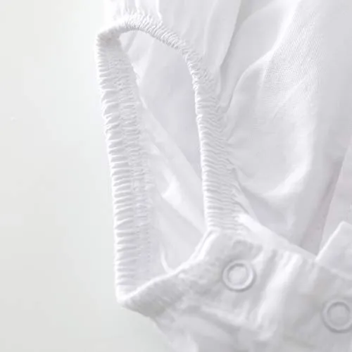 Baby Long Sleeves Woven White Linen Design Bodysuit With Bow