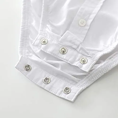 Baby Long Sleeves Woven White Linen Design Bodysuit With Bow