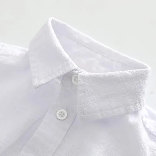 Baby Long Sleeves Woven White Linen Design Bodysuit With Bow
