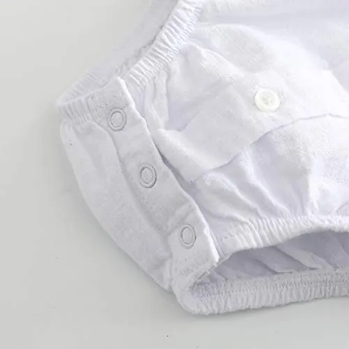 Baby Long Sleeves Woven White Linen Design Bodysuit With Bow