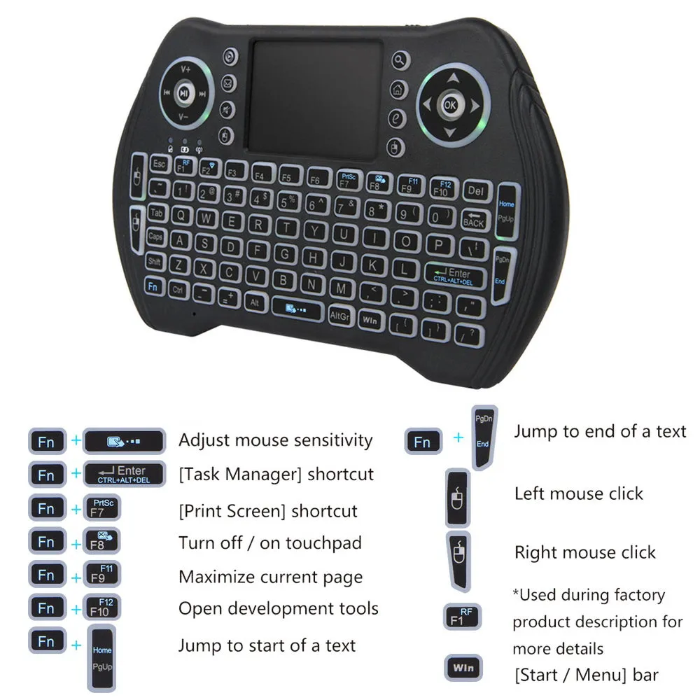 Backlit 2.4GHz Wireless Keyboard Touchpad Mouse