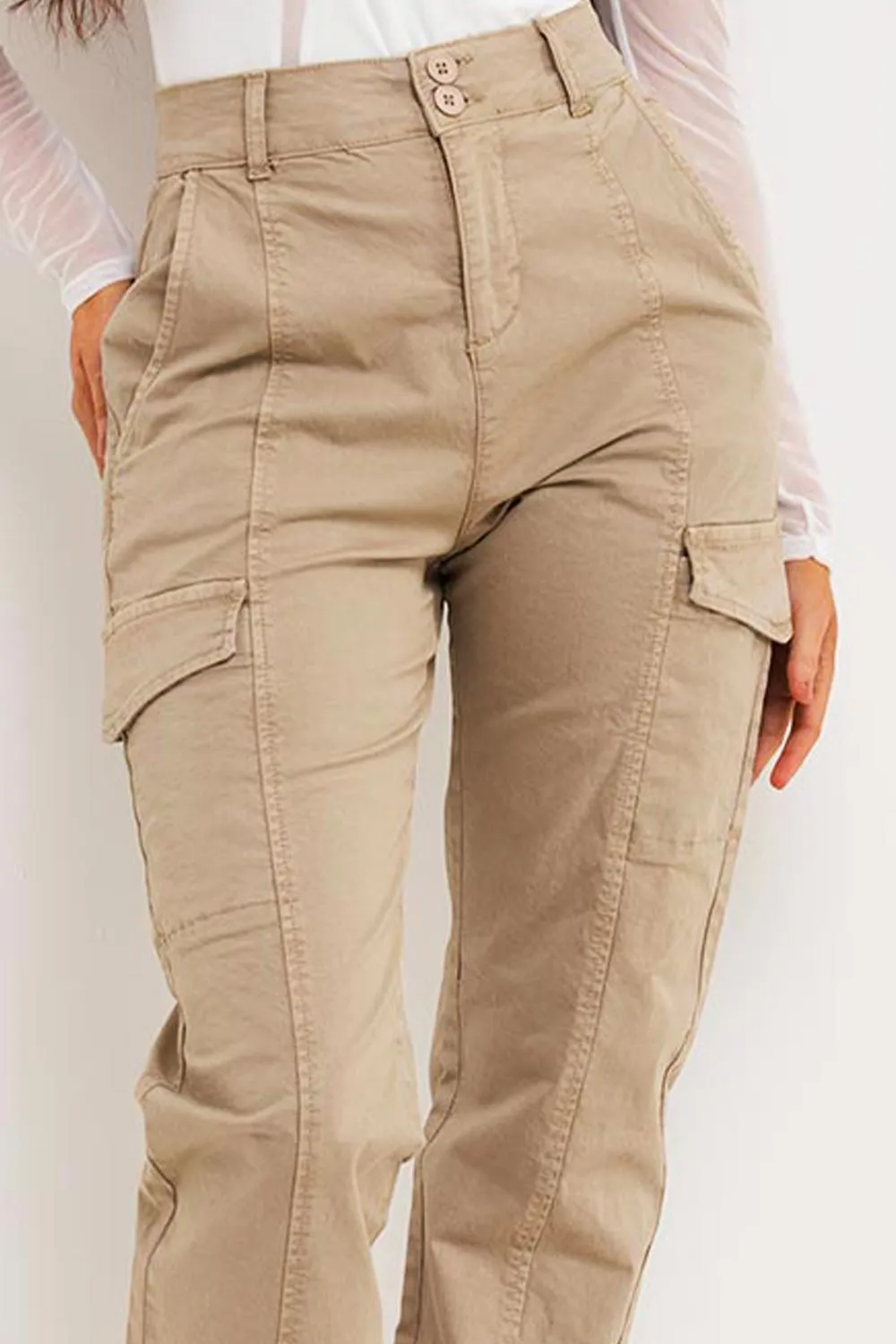 Beige Cuffed Cargo Trousers