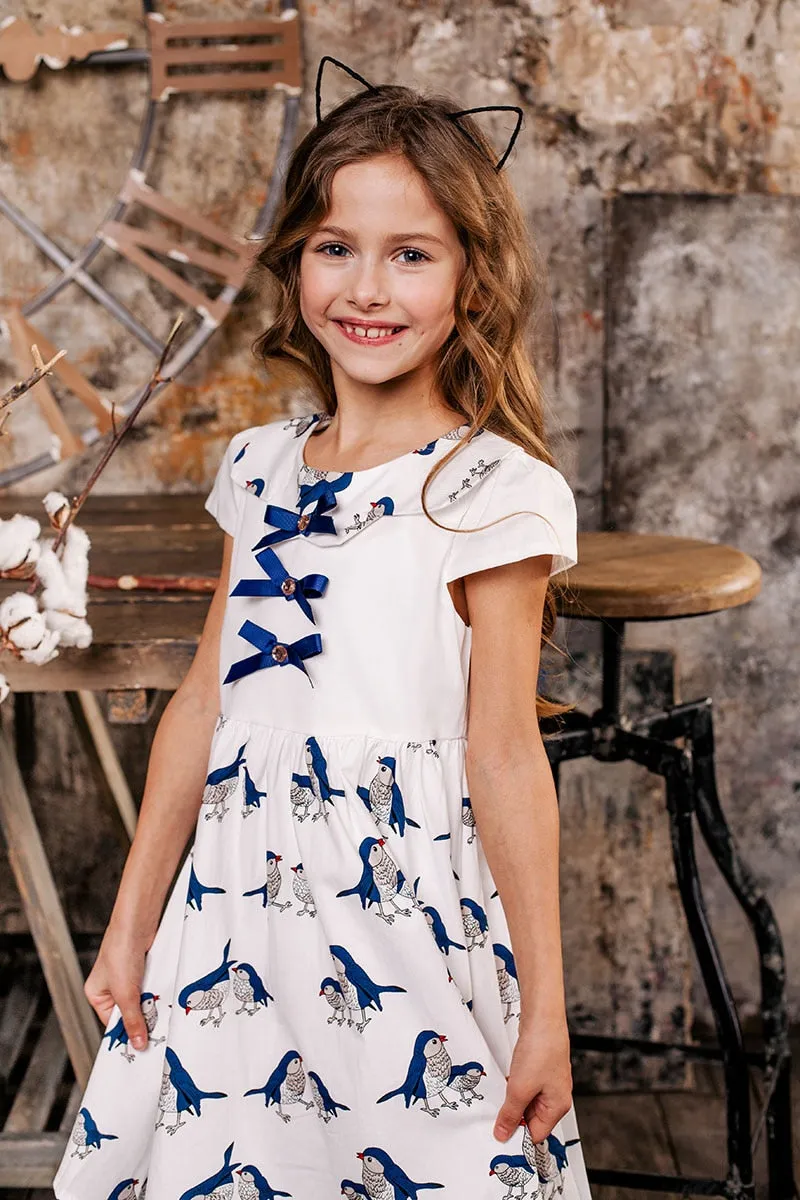 Birds & Bows Dress, 3-14 Yrs