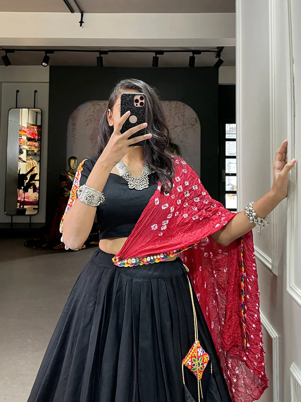 Black Color Plain With Gotta Patti Lace Border Cotton Lehenga Choli