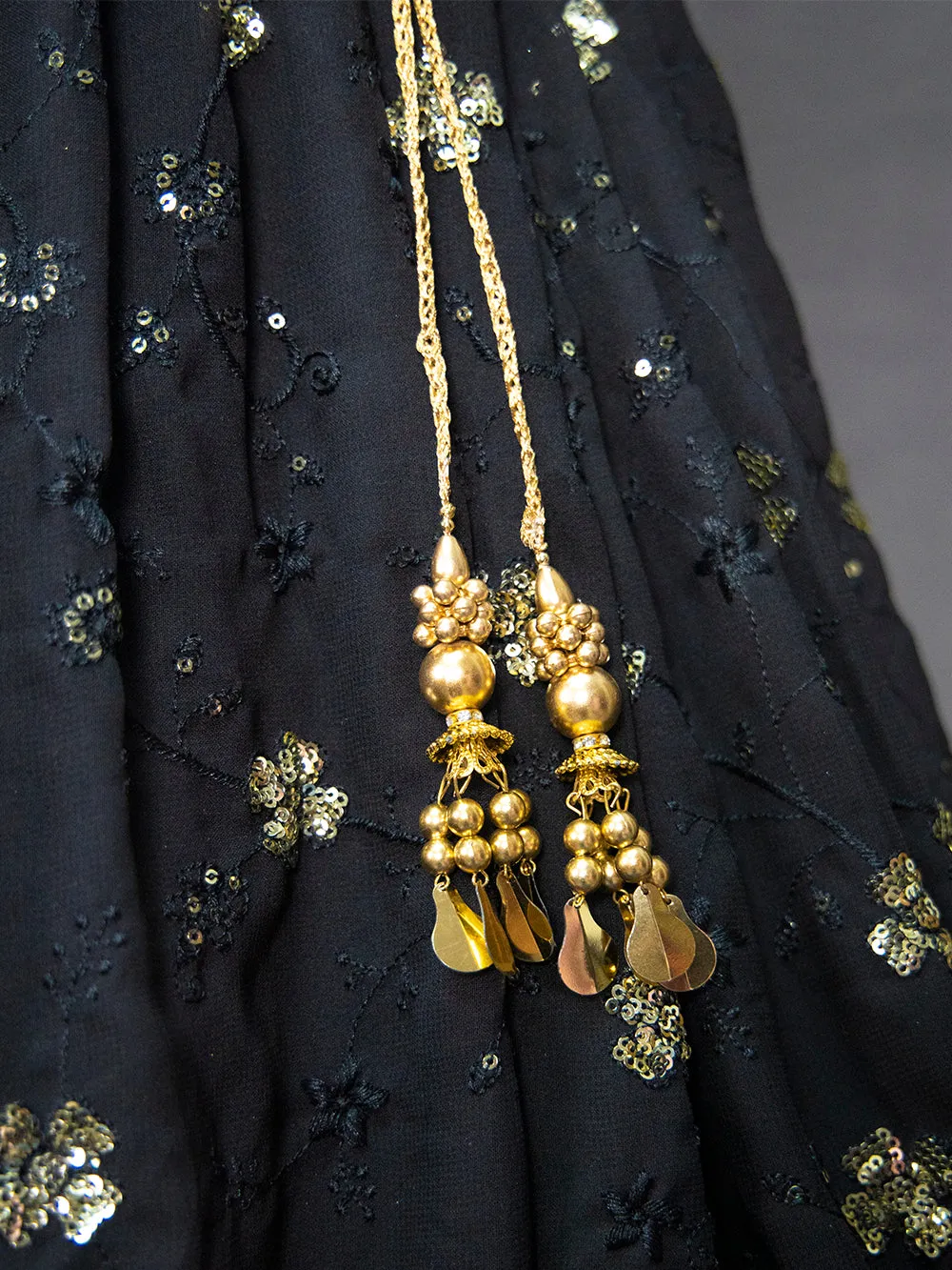 Black Color Sequins And Thread Embroidery Work Georgette Lehenga Choli Set