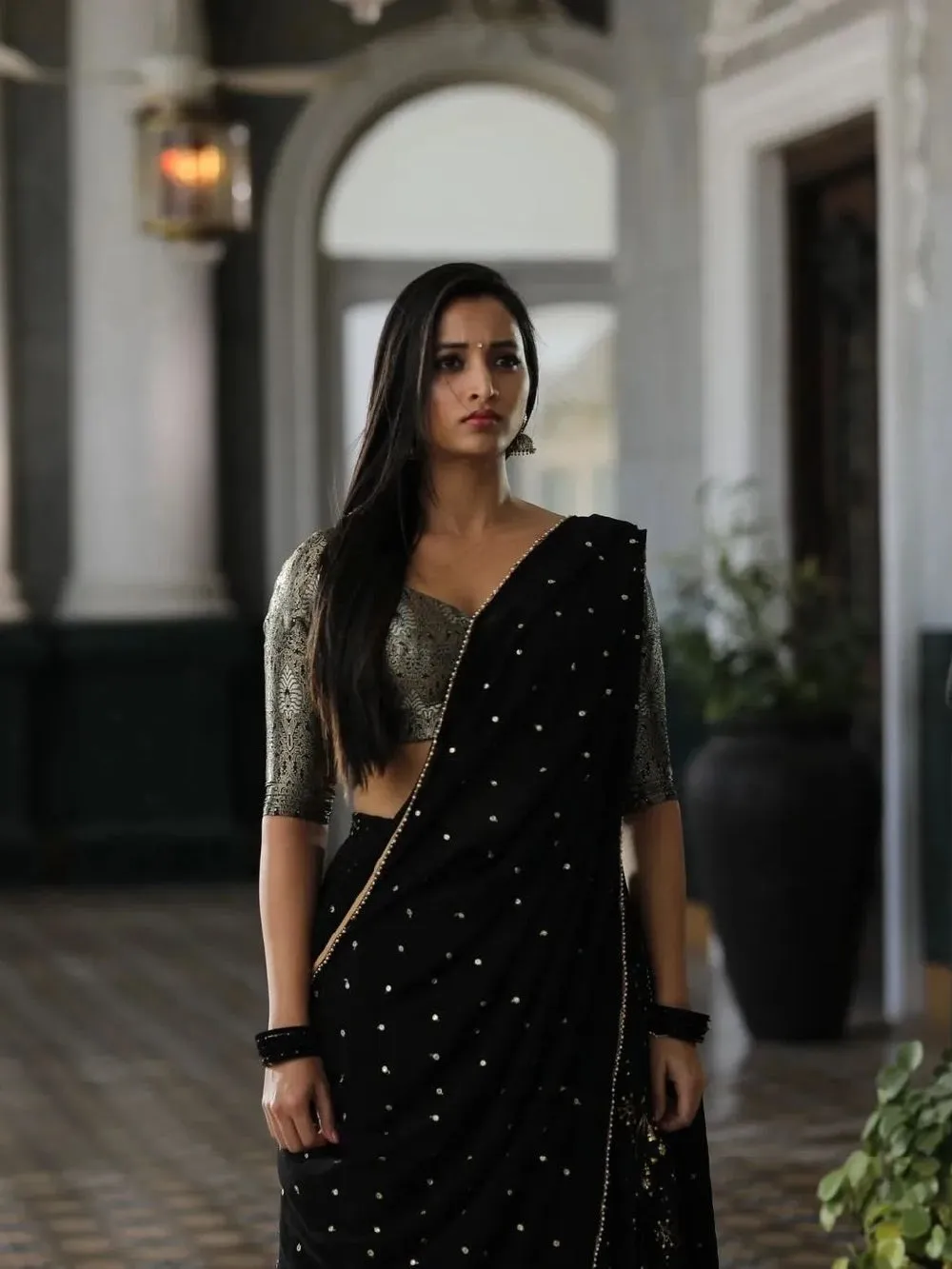 Black Color Sequins And Thread Embroidery Work Georgette Lehenga Choli Set