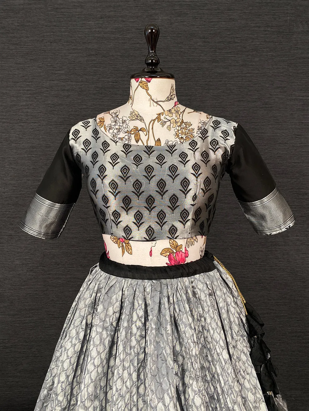Black Color Weaving Zari Work Jacquard Silk Lehenga Choli With Net Dupatta