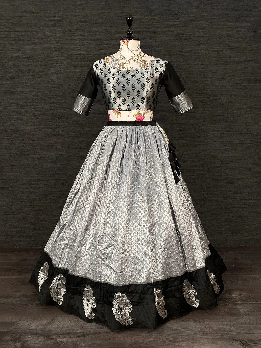 Black Color Weaving Zari Work Jacquard Silk Lehenga Choli With Net Dupatta