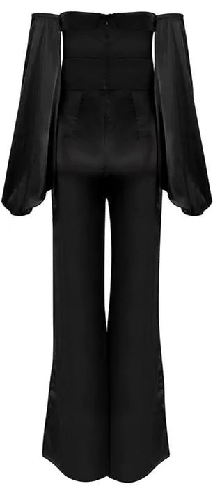Black Off-the-Shoulder Metal-Hook-Embellished Jumpsuit