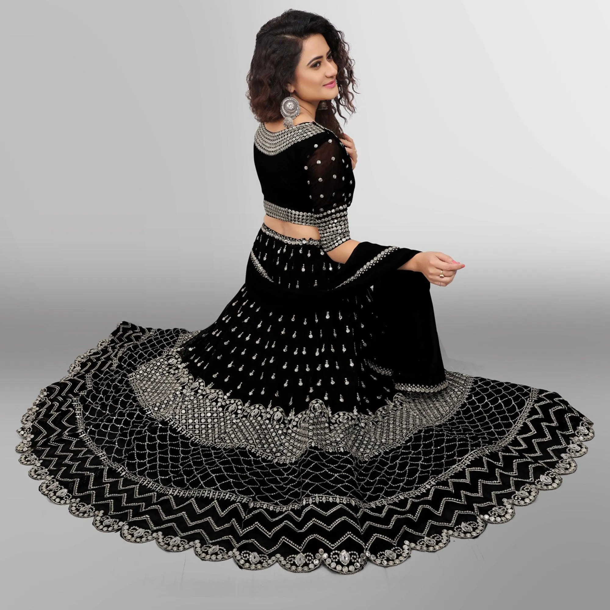 Black Party Wear Sequins Embroidered Georgette Lehenga Choli