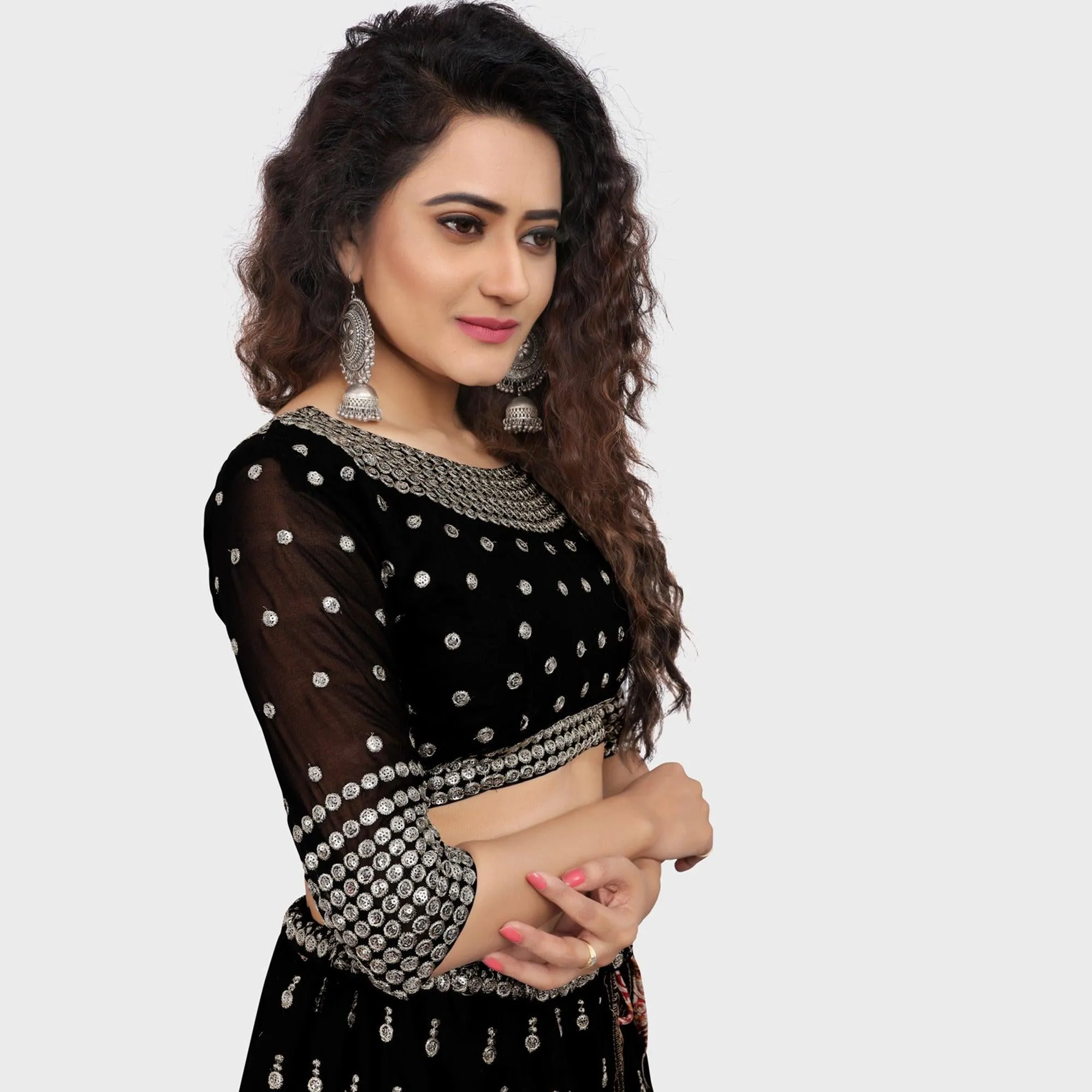 Black Party Wear Sequins Embroidered Georgette Lehenga Choli