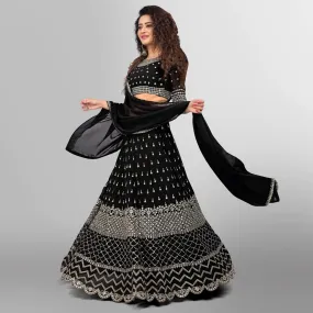 Black Party Wear Sequins Embroidered Georgette Lehenga Choli