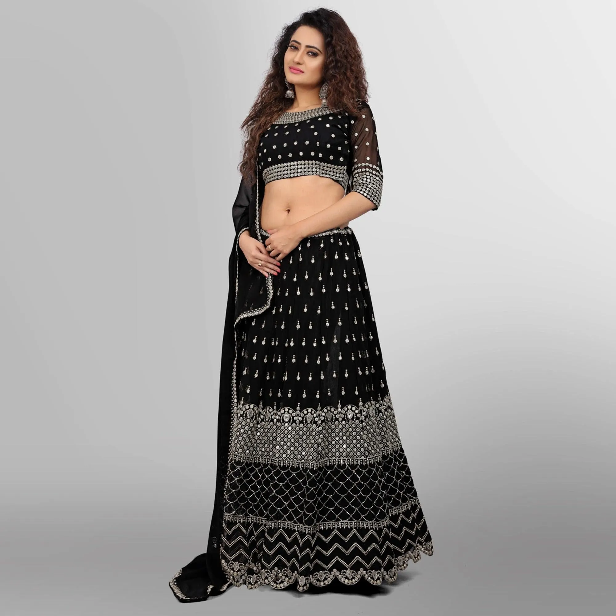 Black Party Wear Sequins Embroidered Georgette Lehenga Choli