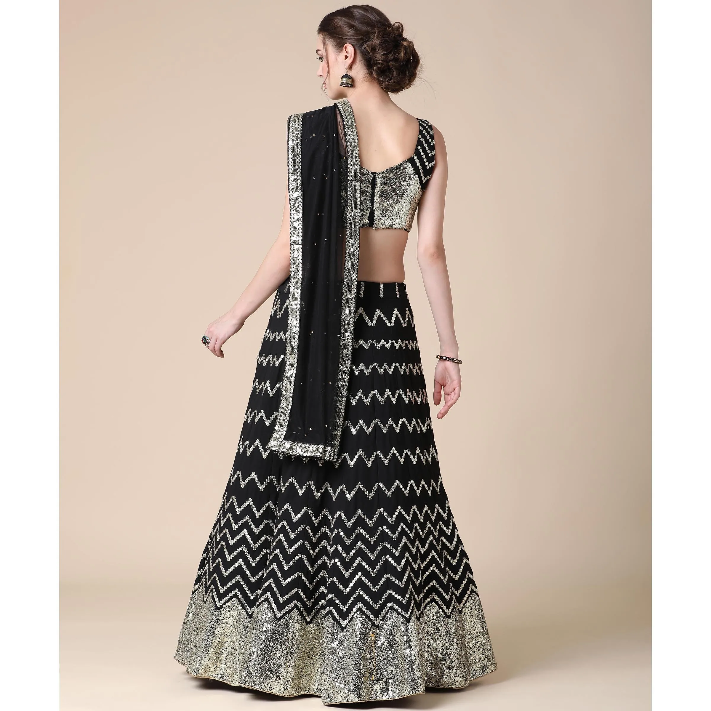 Black Partywear Sequins Embroidered Heavy Georgette Lehenga
