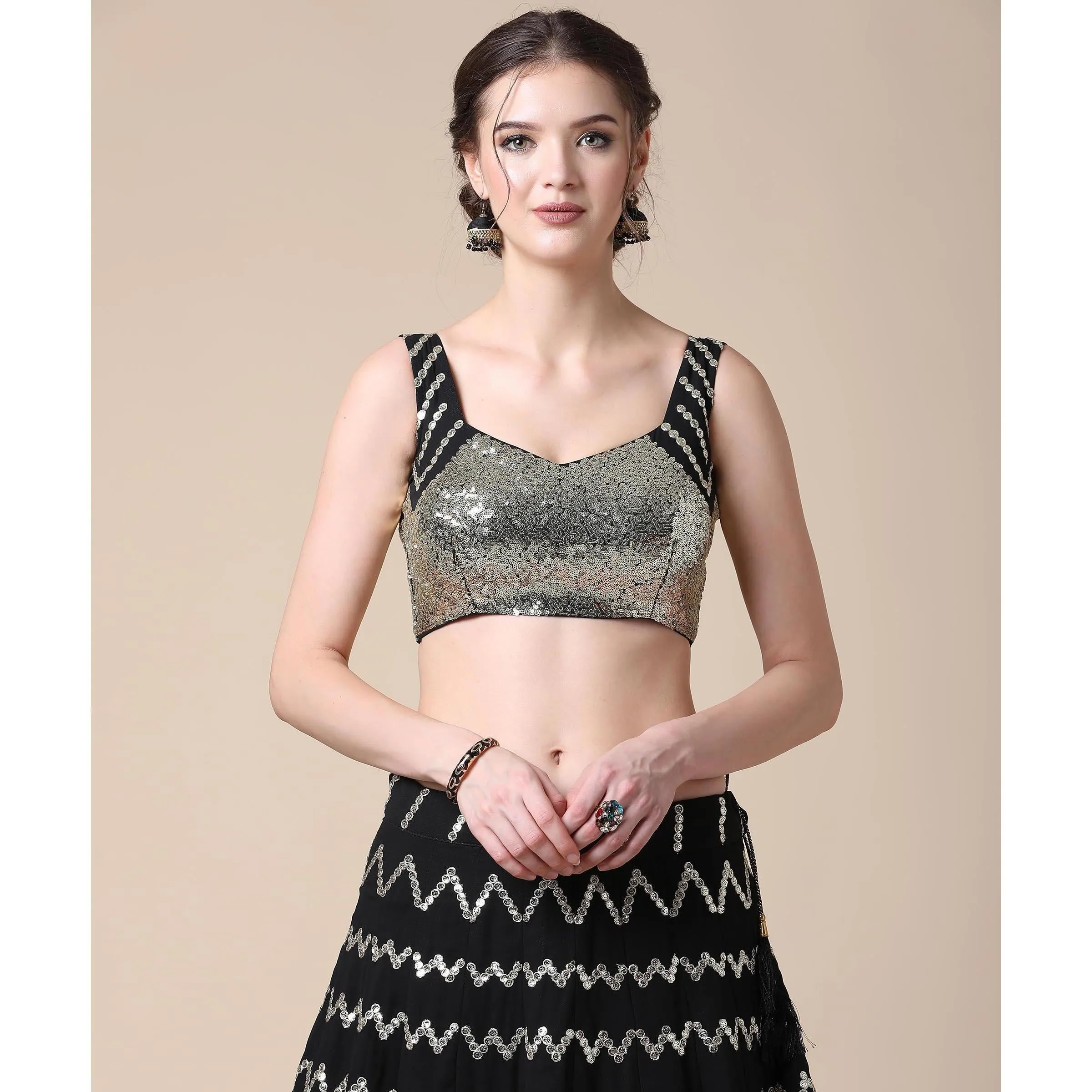 Black Partywear Sequins Embroidered Heavy Georgette Lehenga