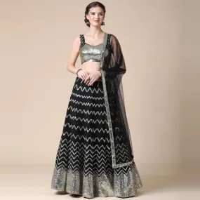 Black Partywear Sequins Embroidered Heavy Georgette Lehenga