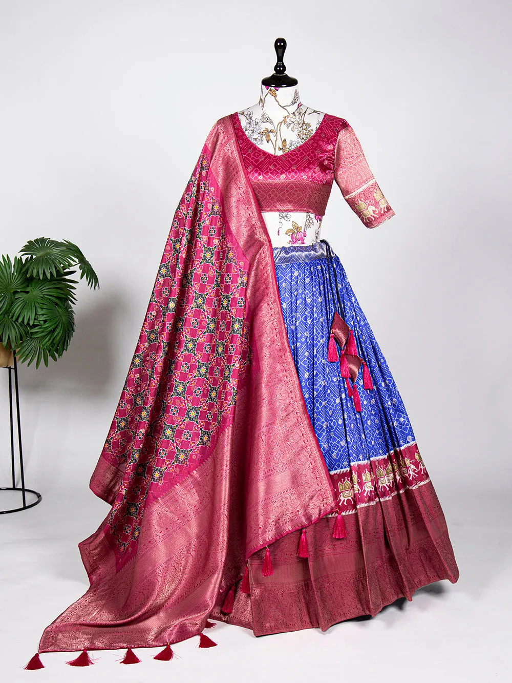 Blue Color Weaving Work With Digital Print Jacquard Silk Pattu Lehenga Choli